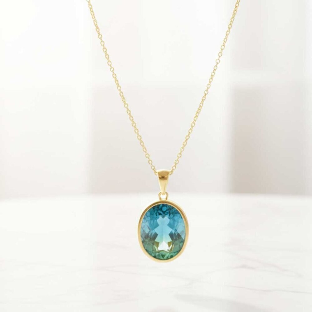 Blue Green Oval Crystal Necklace